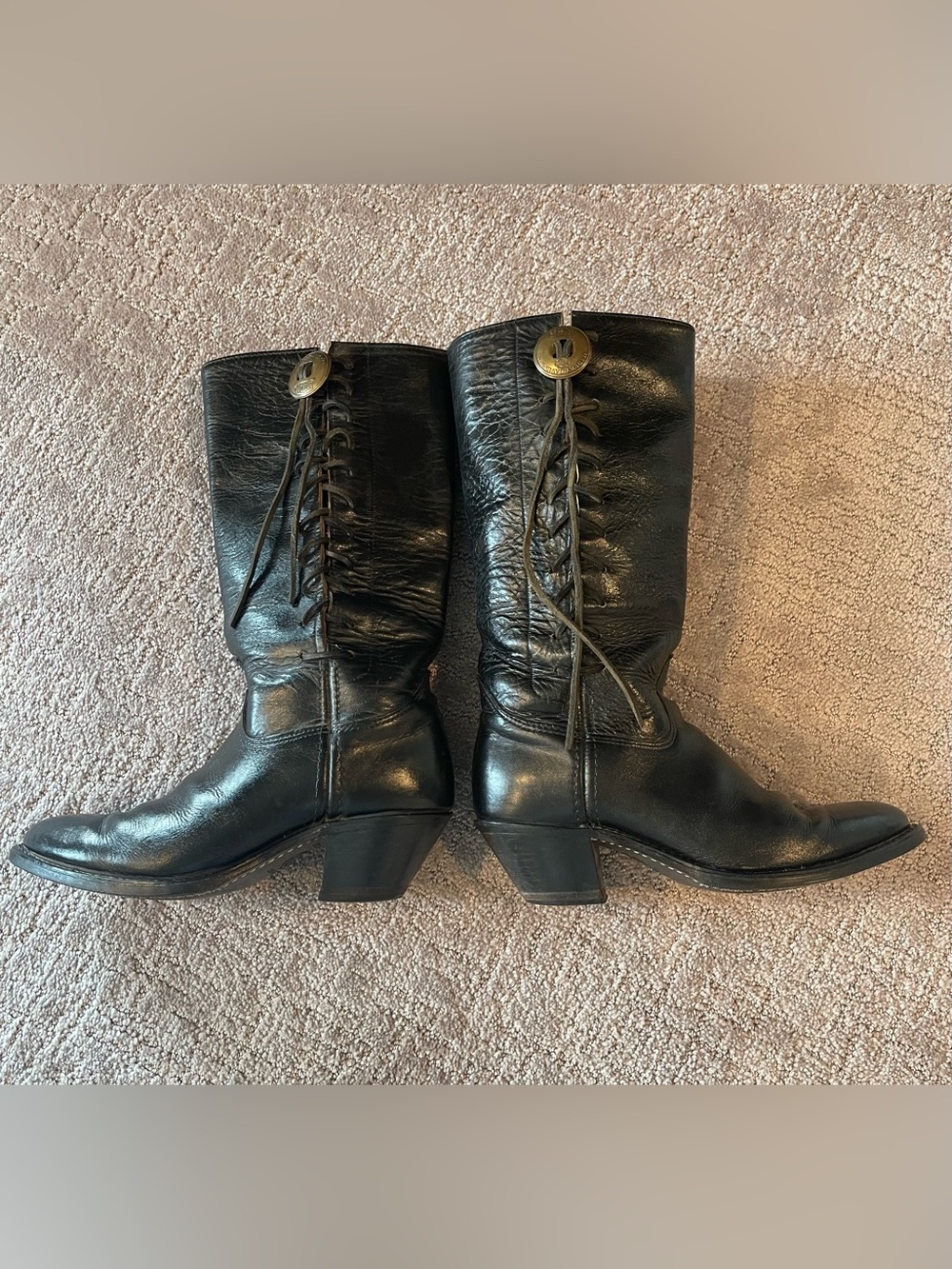 Harley Davidson 80’s Vintage Leather, Side Lace Concho Boots, Black, Western, 9 - Picture 8 of 14